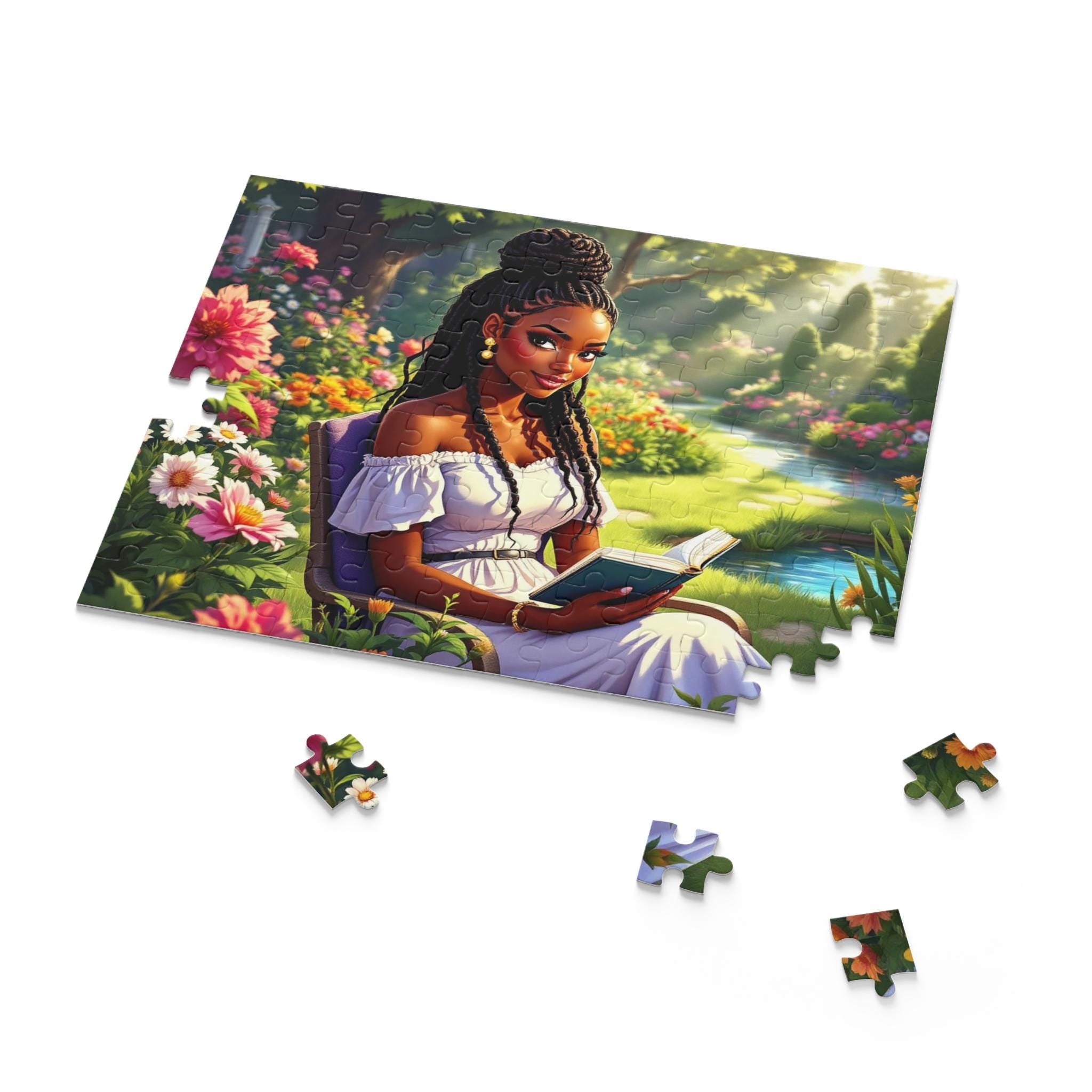 Serene Garden Scene Puzzle: Relaxing Jigsaw Puzzle for Book Lovers