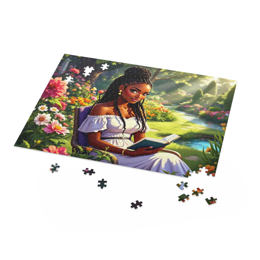 Serene Garden Scene Puzzle: Relaxing Jigsaw Puzzle for Book Lovers