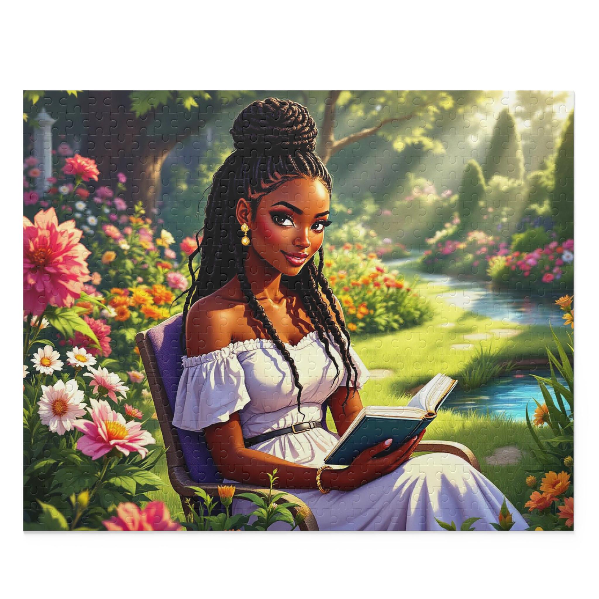 Serene Garden Scene Puzzle: Relaxing Jigsaw Puzzle for Book Lovers