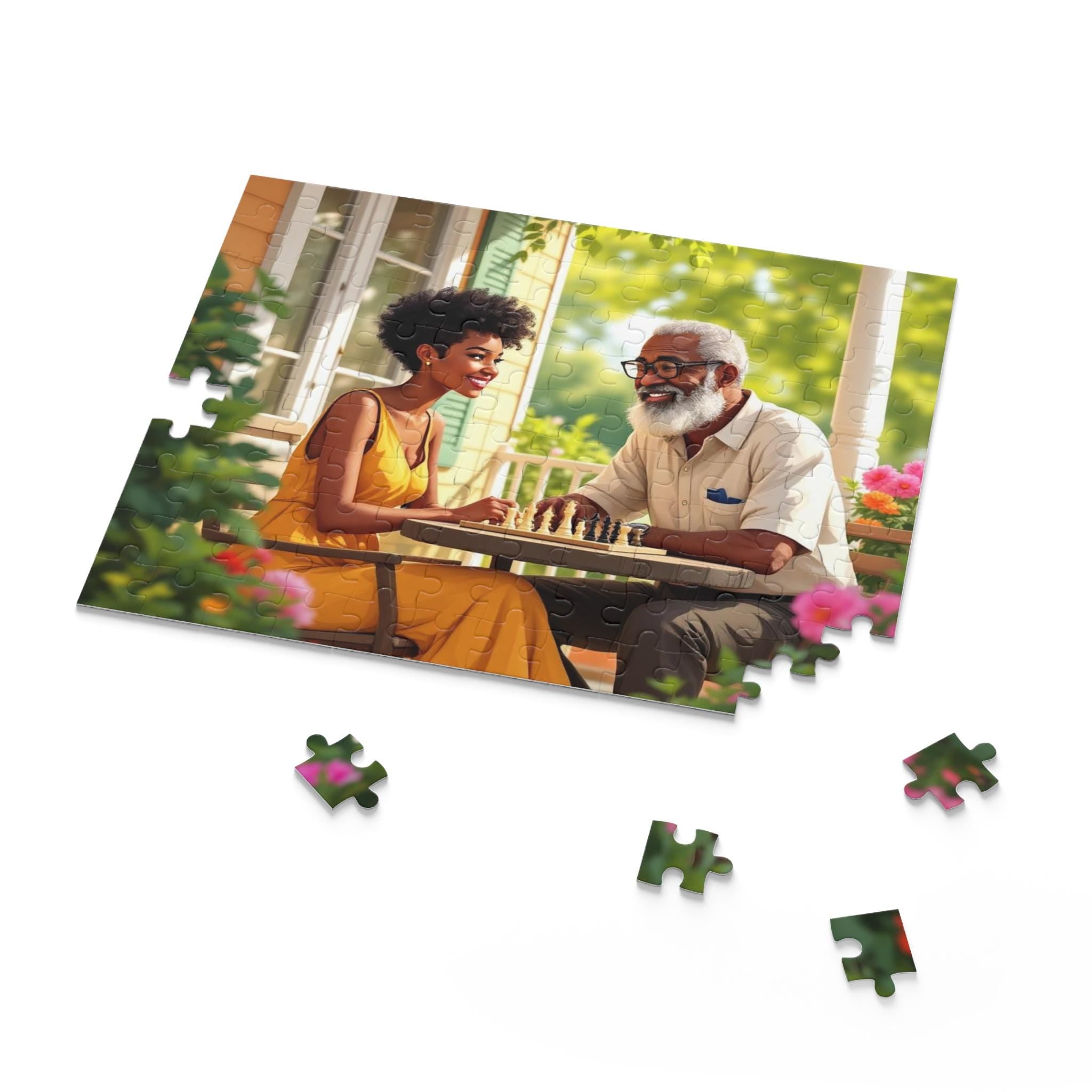 African American Father and Daughter Playing Chess Jigsaw Puzzle