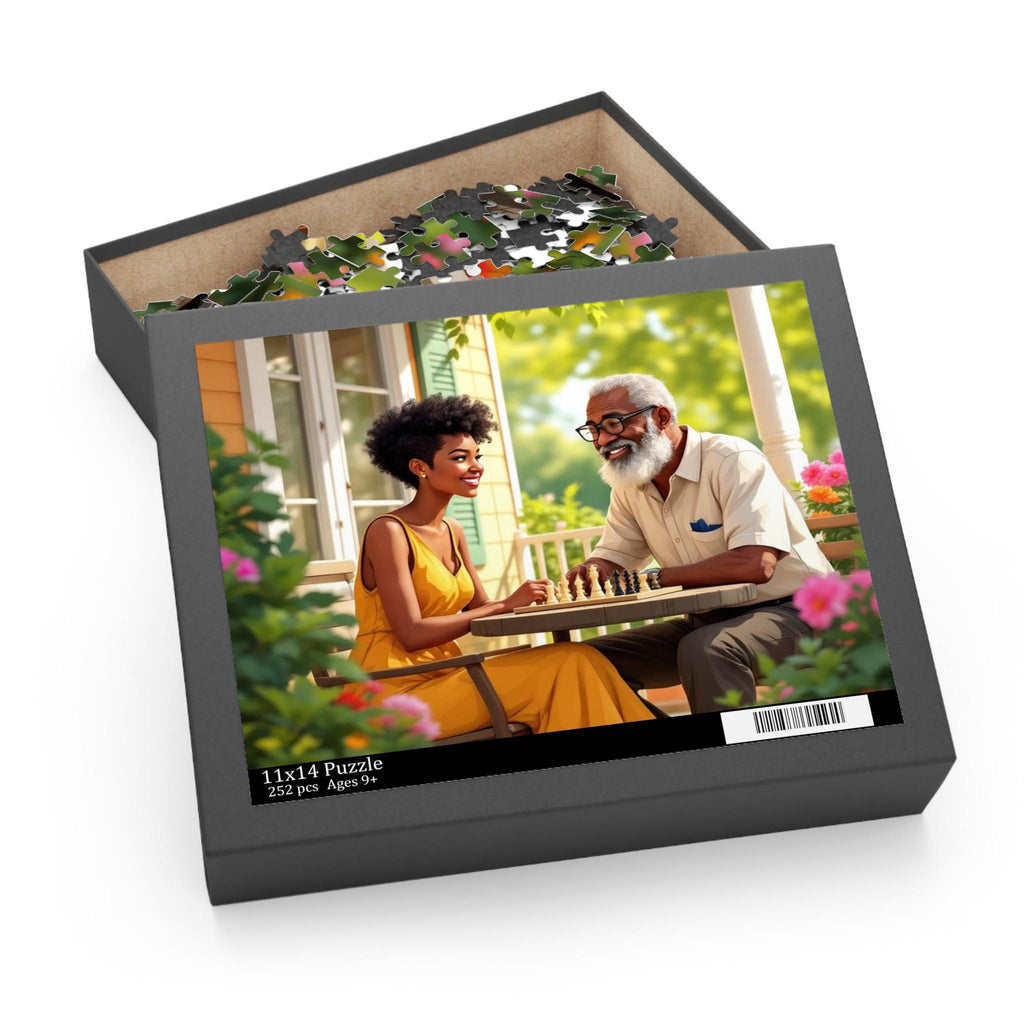African American Father and Daughter Playing Chess Jigsaw Puzzle