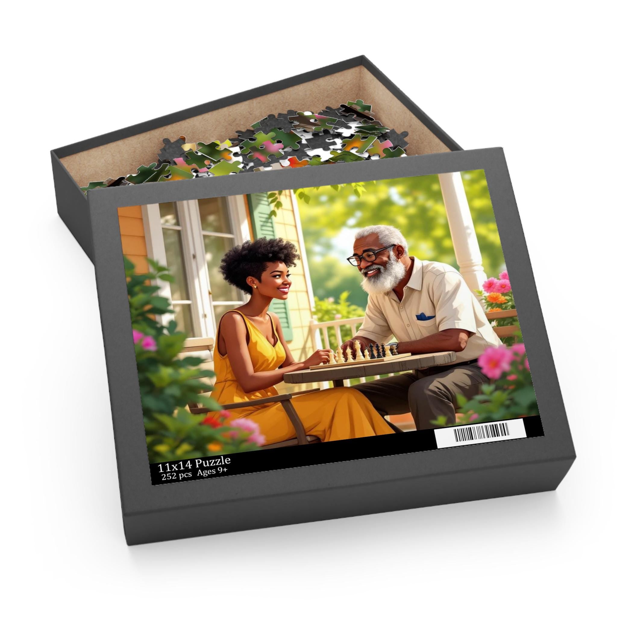 African American Father and Daughter Playing Chess Jigsaw Puzzle