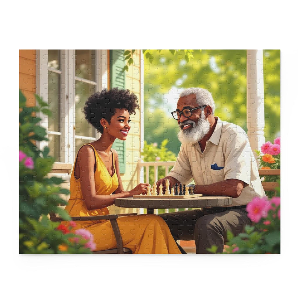 African American Father and Daughter Playing Chess Jigsaw Puzzle
