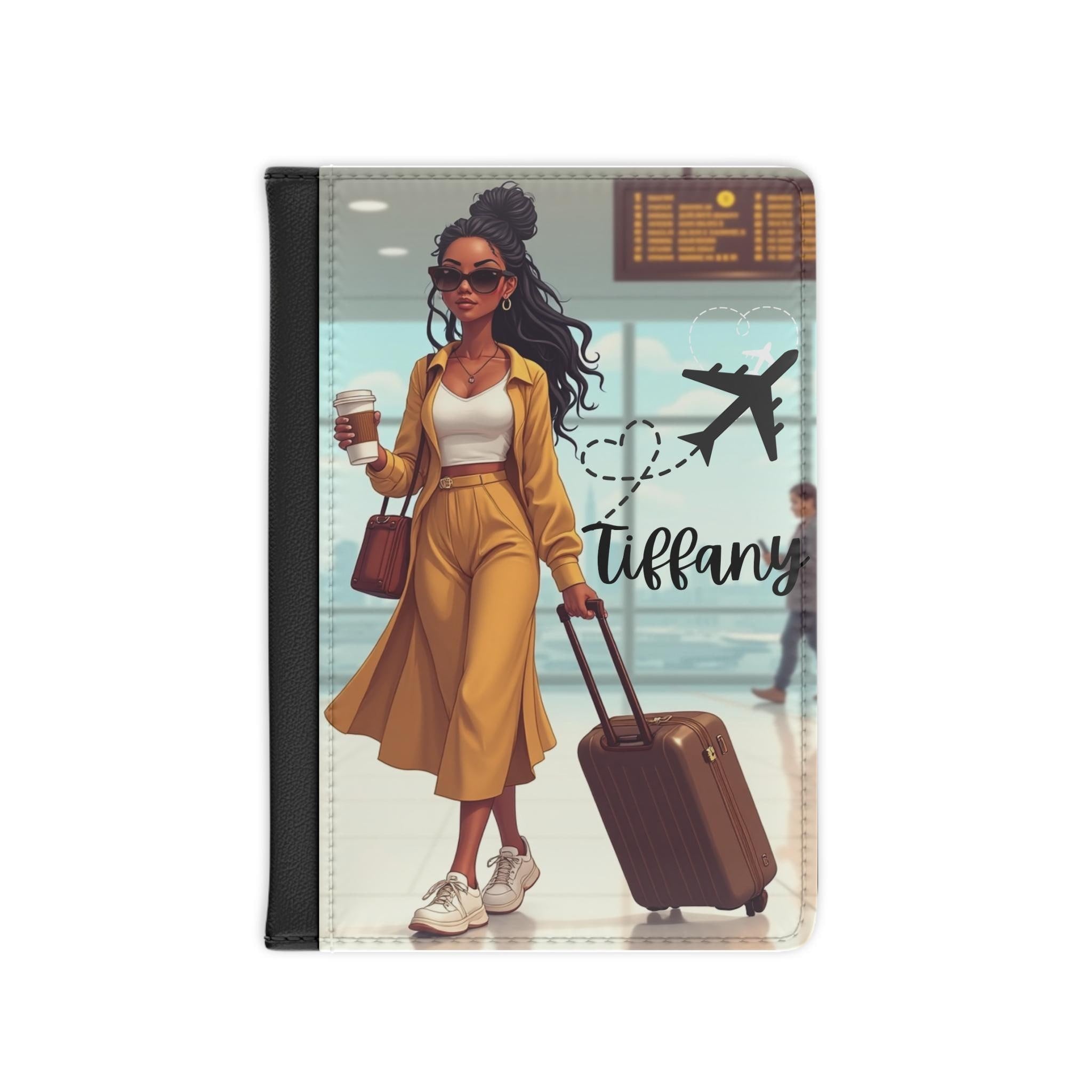 Travel Passport Cover: Coffee, Suitcase & Sneakers Design