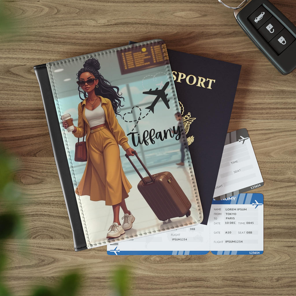 Travel Passport Cover: Coffee, Suitcase & Sneakers Design