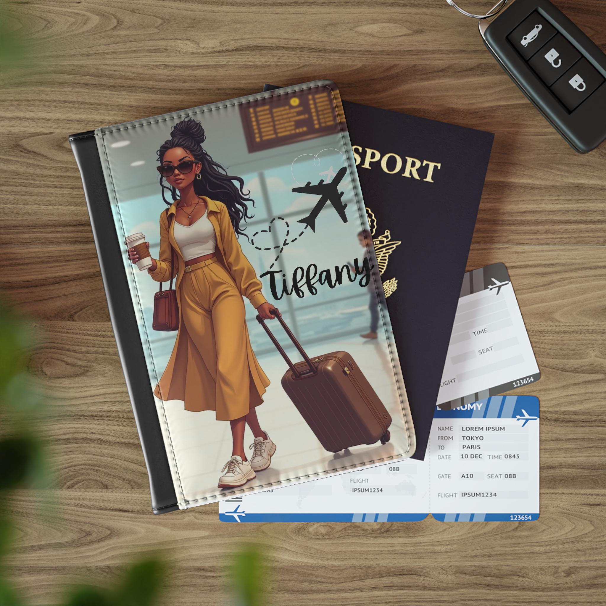 Travel Passport Cover: Coffee, Suitcase & Sneakers Design
