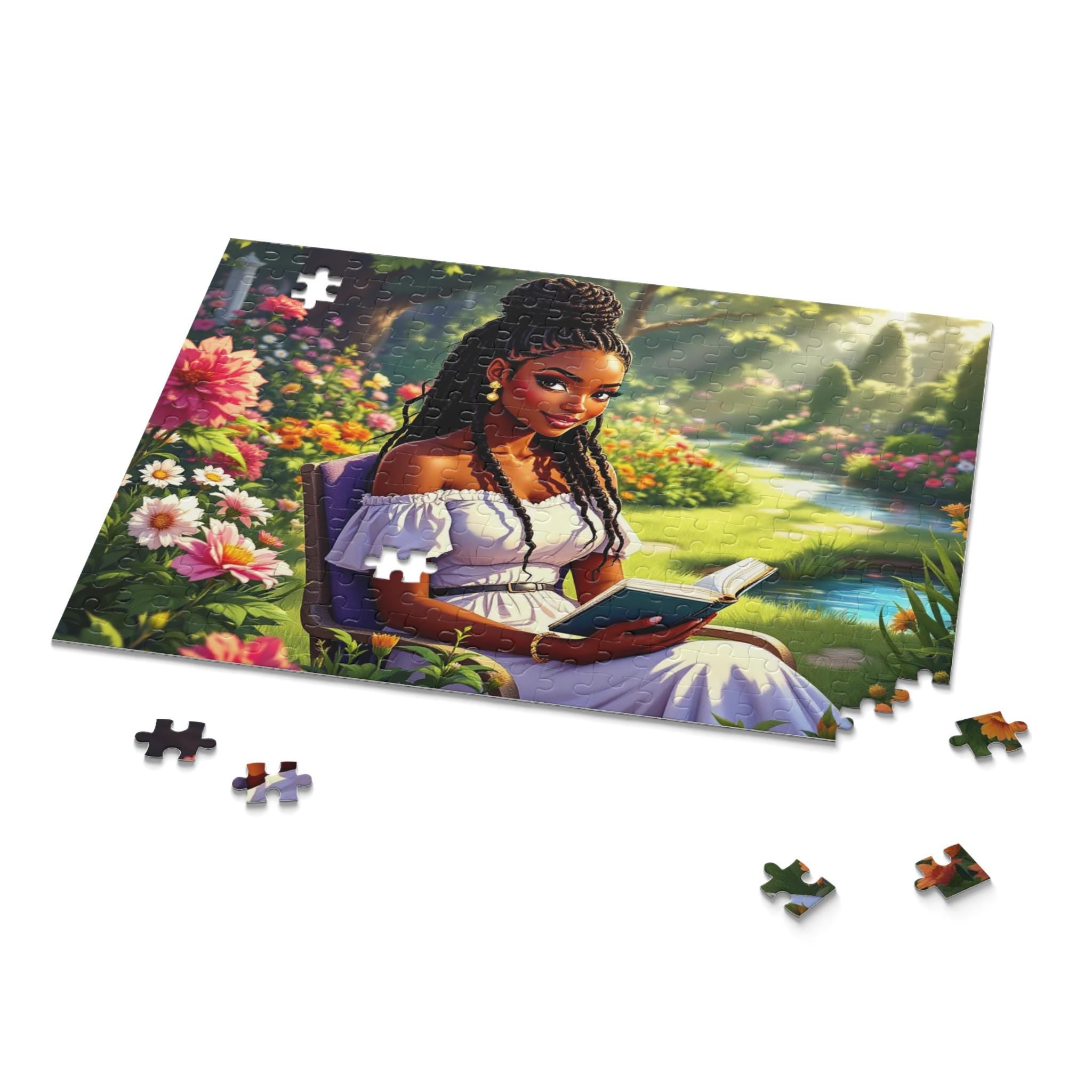 Serene Garden Scene Puzzle: Relaxing Jigsaw Puzzle for Book Lovers