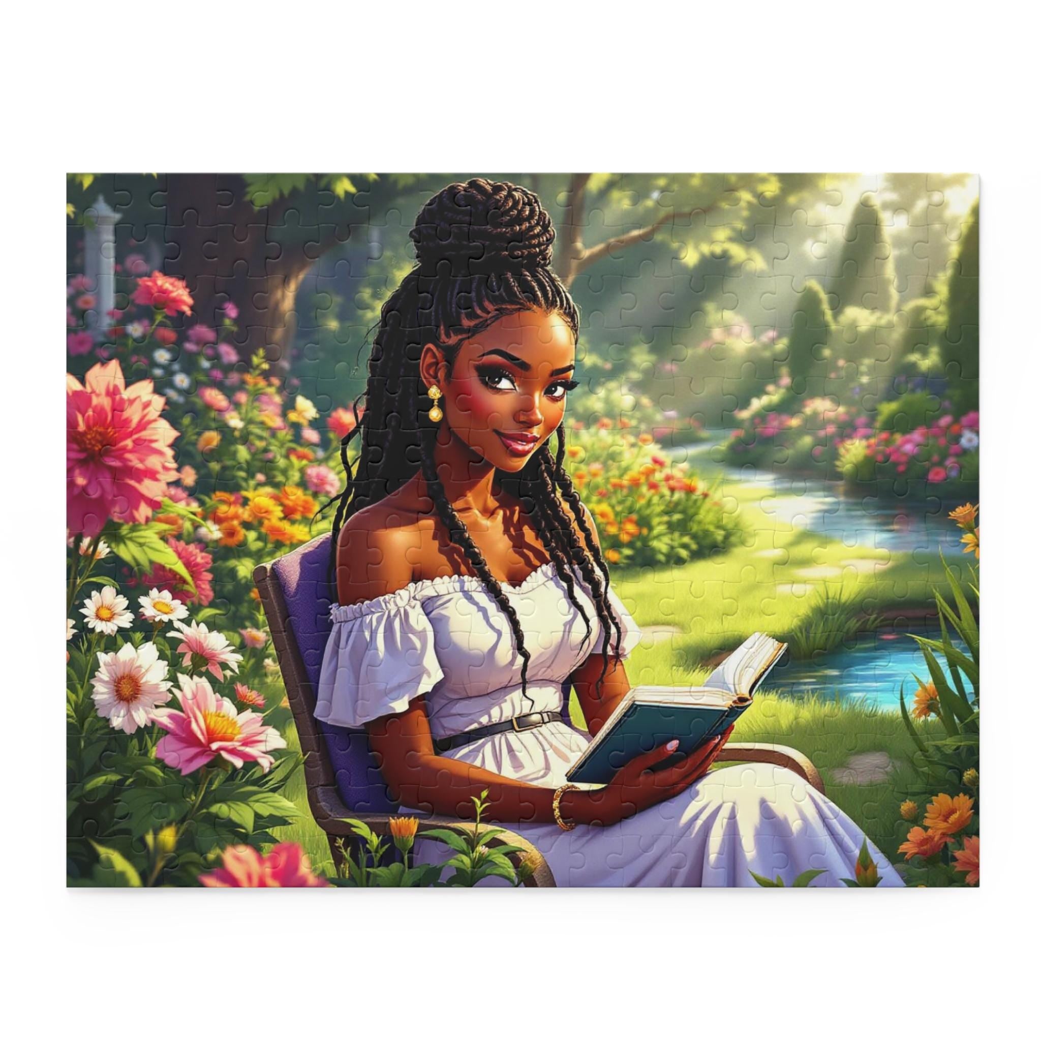 Serene Garden Scene Puzzle: Relaxing Jigsaw Puzzle for Book Lovers