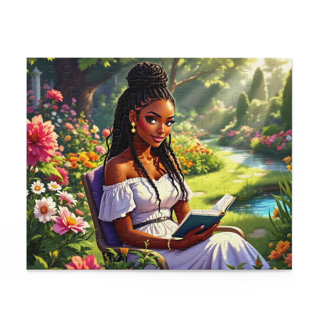 Serene Garden Scene Puzzle: Relaxing Jigsaw Puzzle for Book Lovers