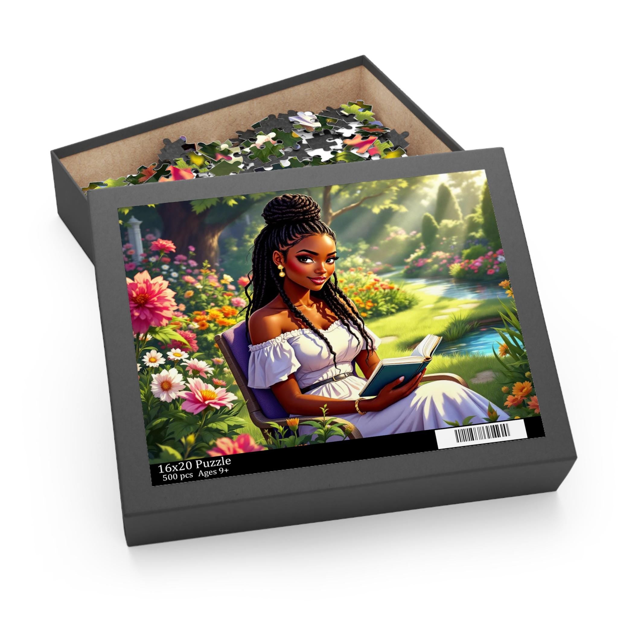 Serene Garden Scene Puzzle: Relaxing Jigsaw Puzzle for Book Lovers
