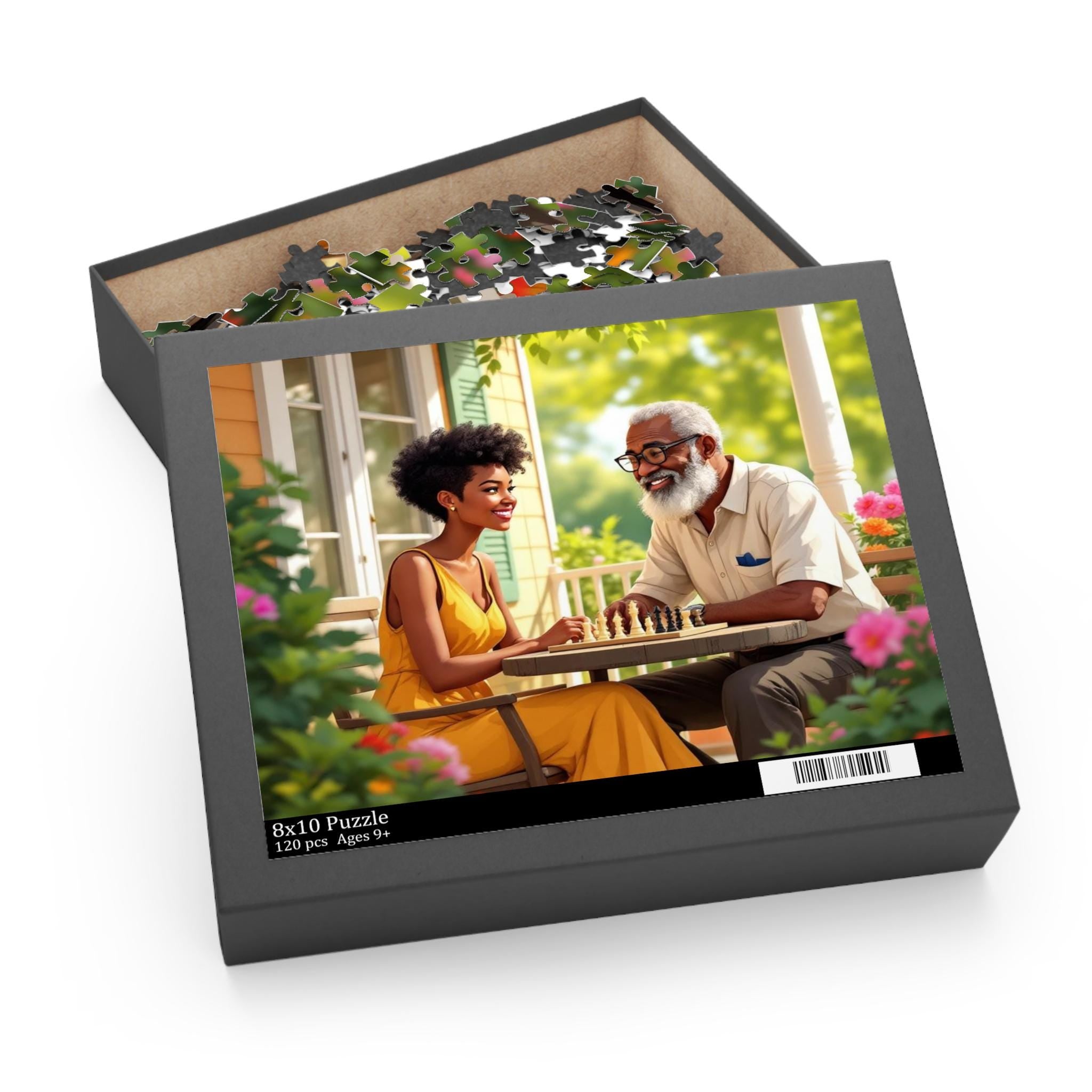 African American Father and Daughter Playing Chess Jigsaw Puzzle