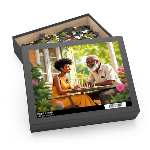 African American Father and Daughter Playing Chess Jigsaw Puzzle