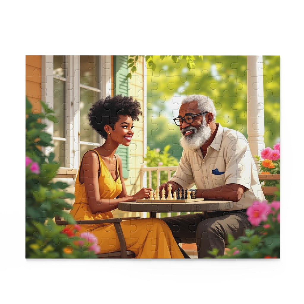 African American Father and Daughter Playing Chess Jigsaw Puzzle