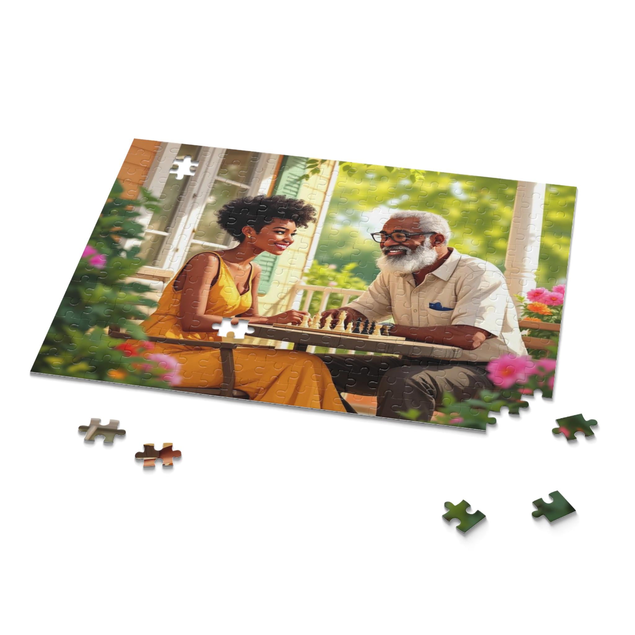 African American Father and Daughter Playing Chess Jigsaw Puzzle