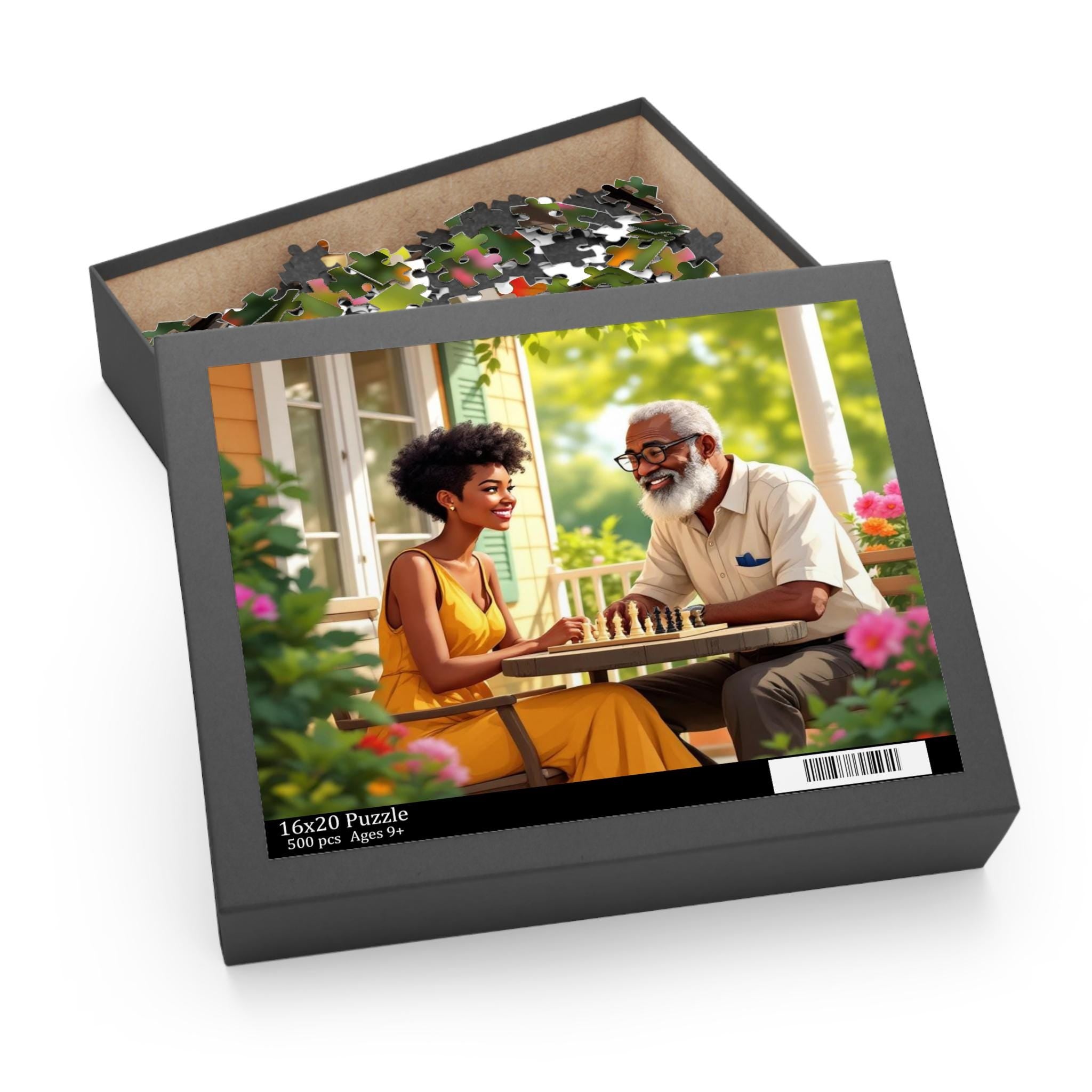 African American Father and Daughter Playing Chess Jigsaw Puzzle