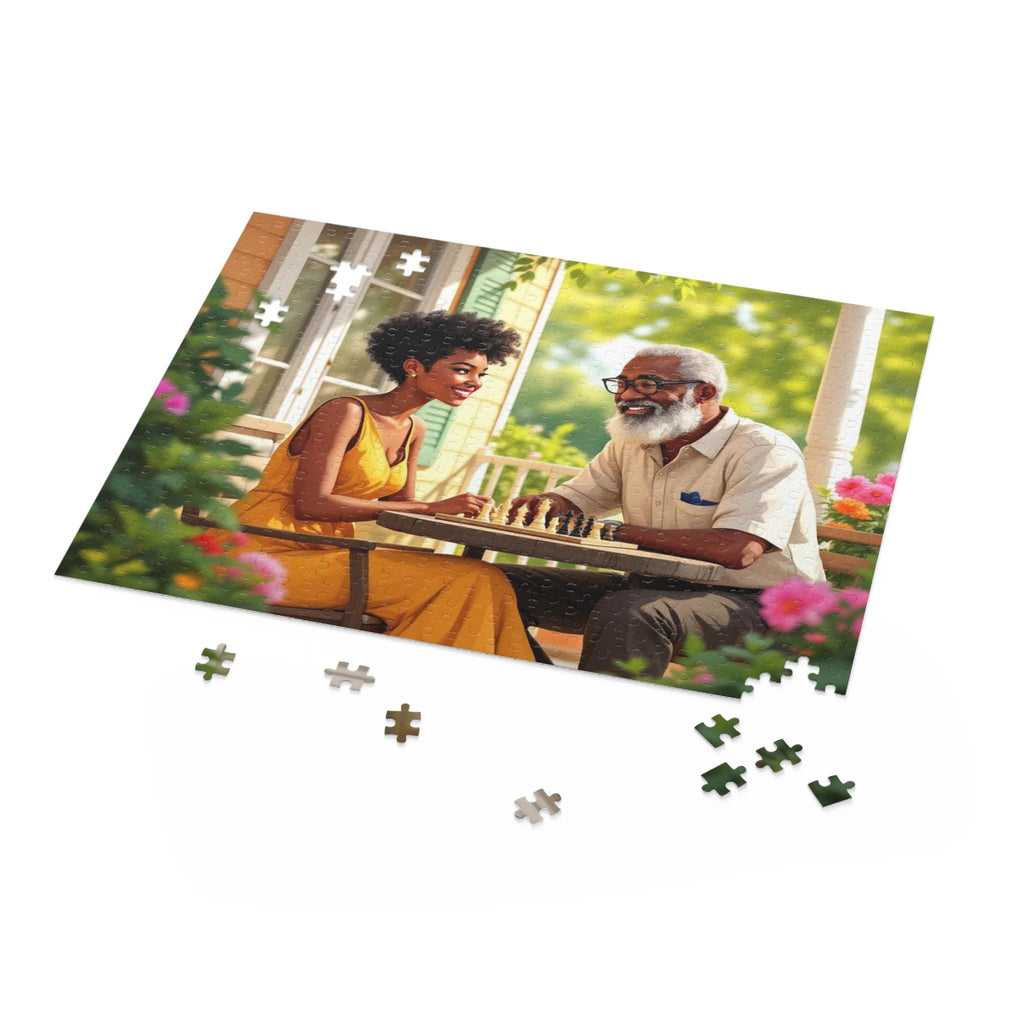 African American Father and Daughter Playing Chess Jigsaw Puzzle
