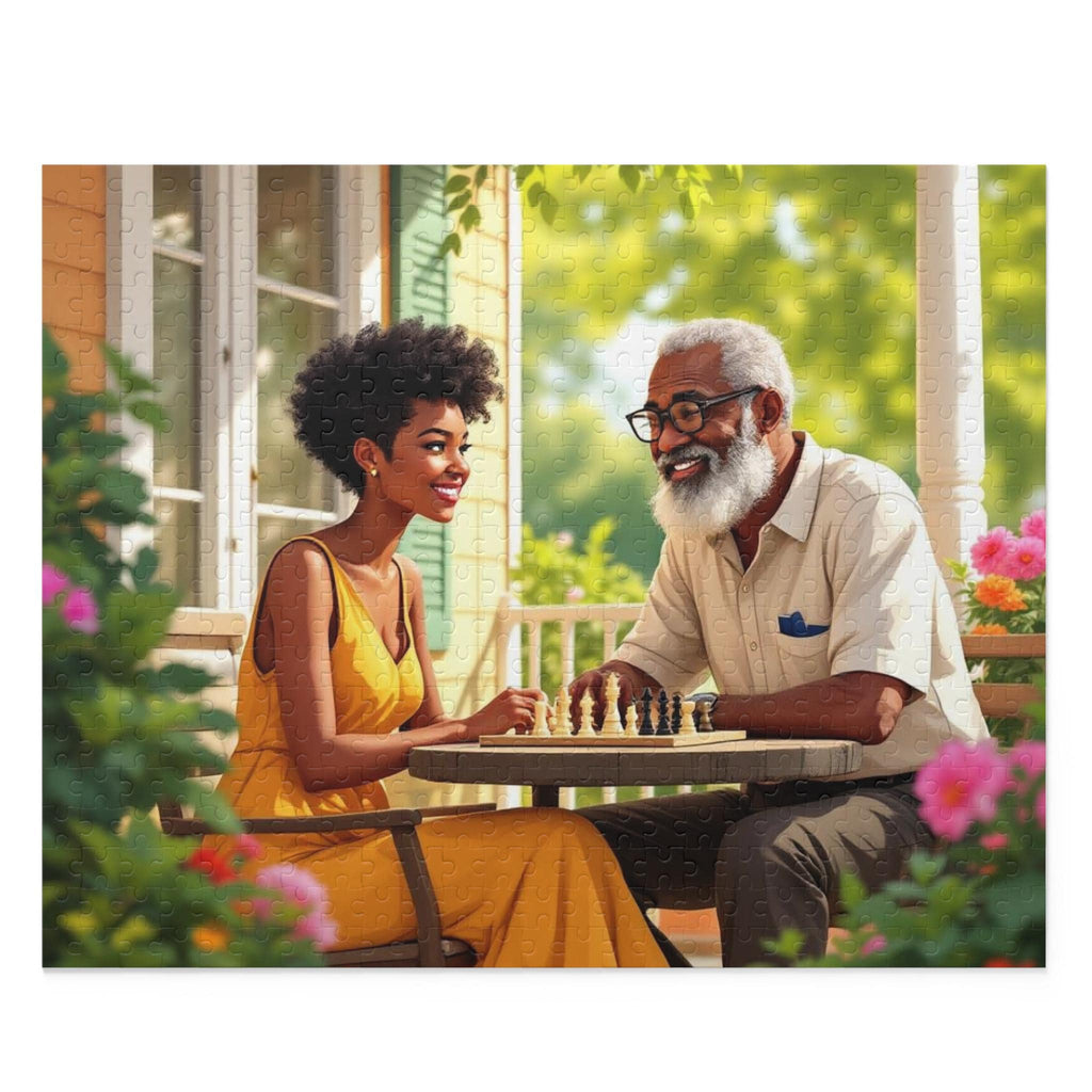 African American Father and Daughter Playing Chess Jigsaw Puzzle
