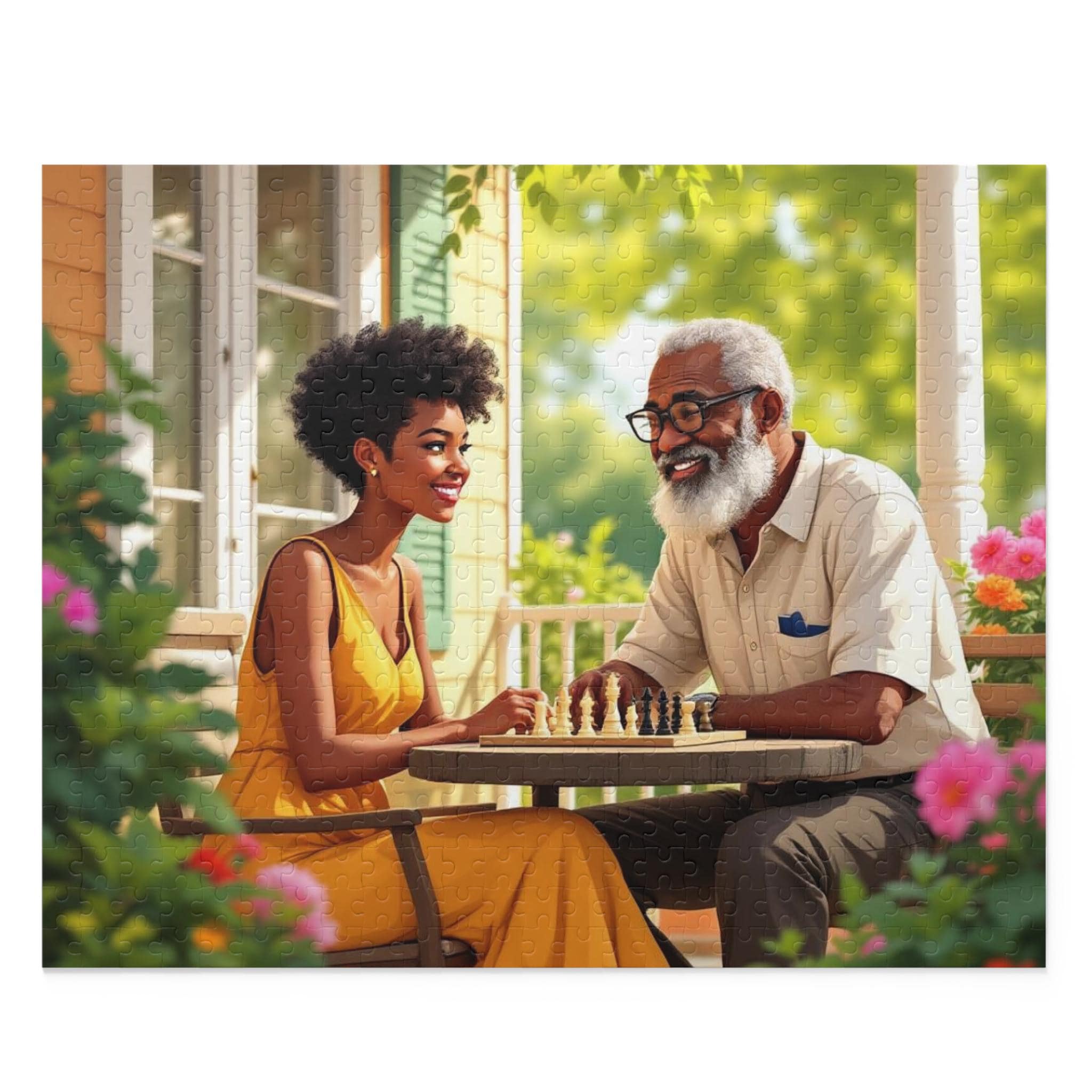 African American Father and Daughter Playing Chess Jigsaw Puzzle