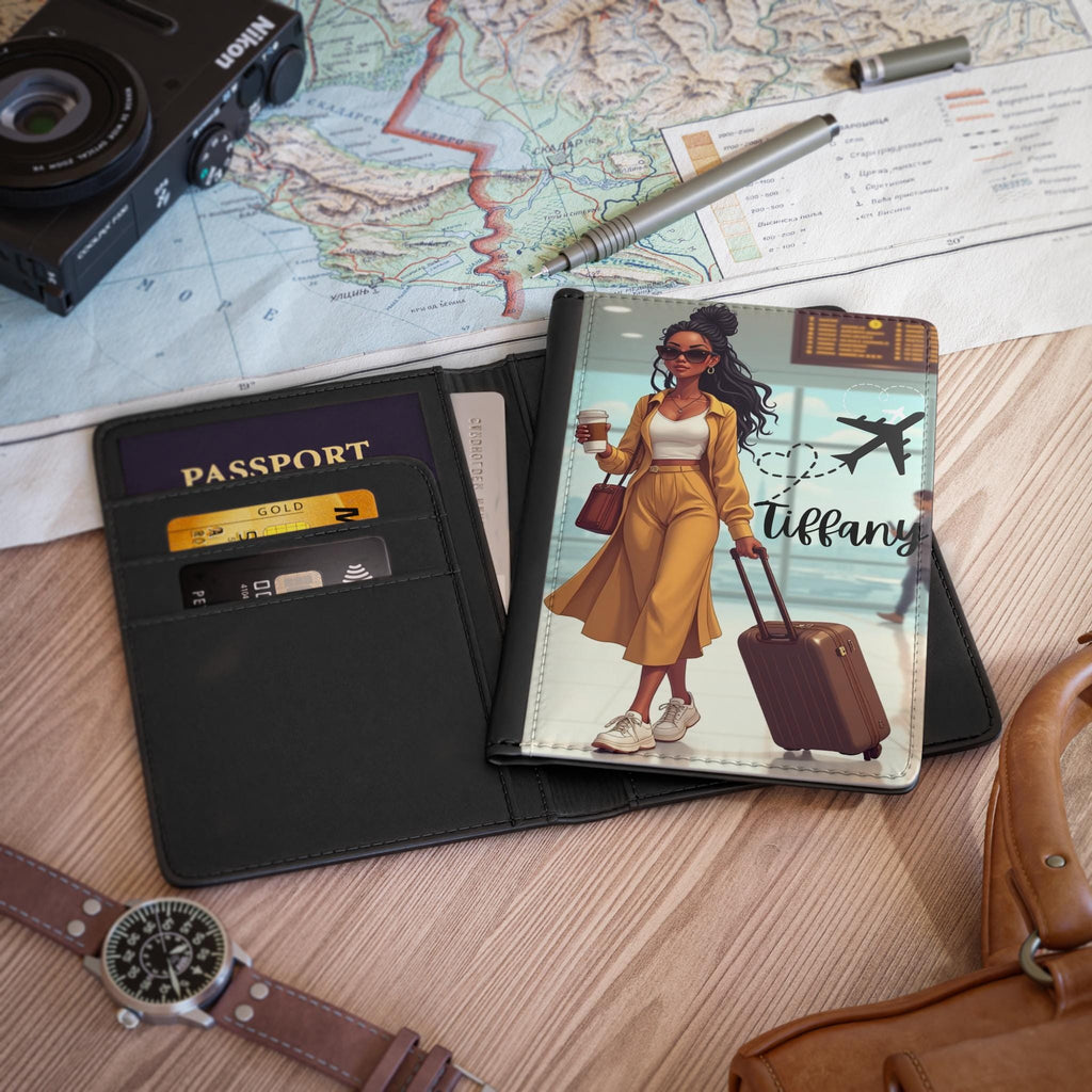 Travel Passport Cover: Coffee, Suitcase & Sneakers Design