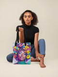 Floral Afro Woman Tote Bag: Reusable Polyester Shopping Bag