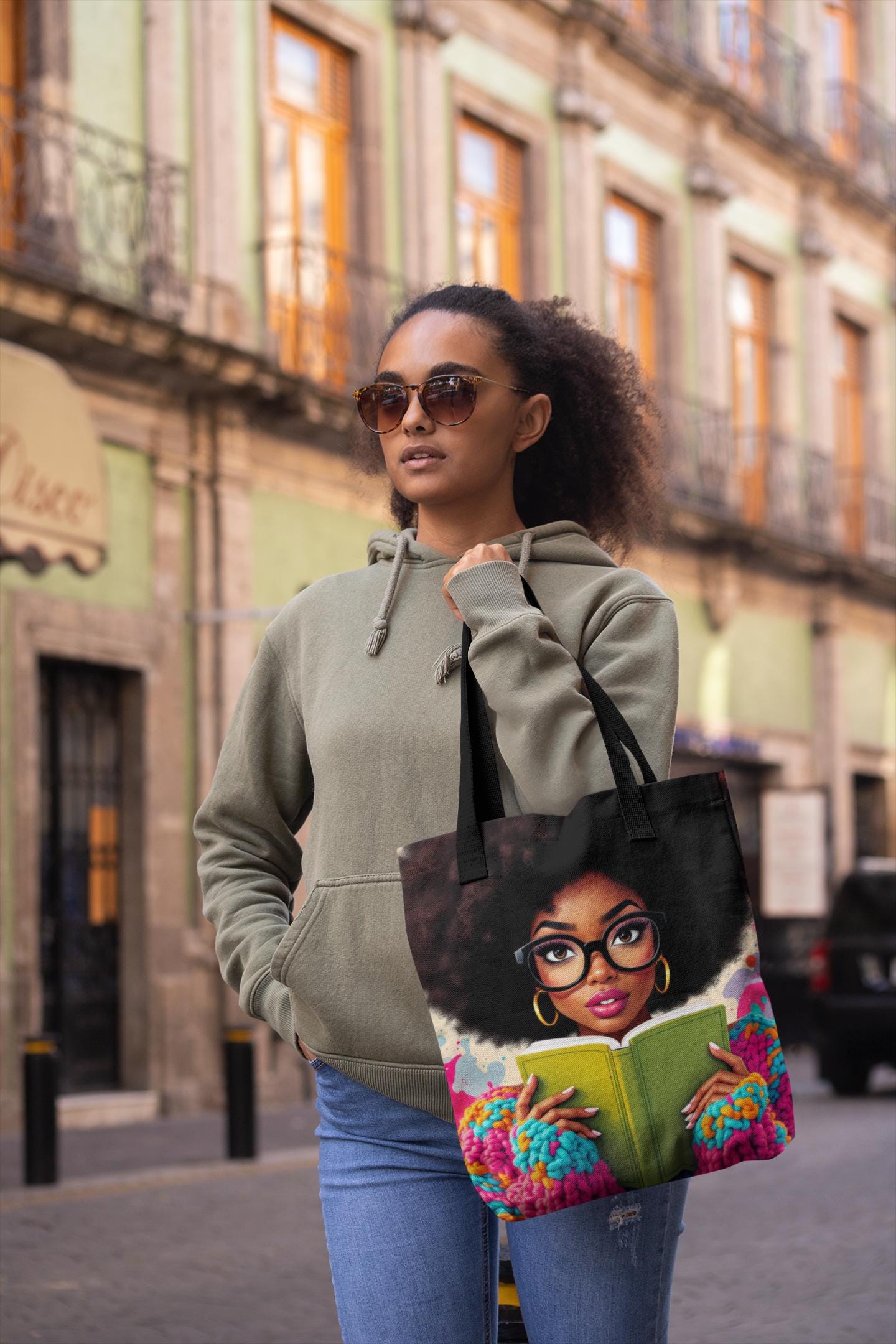 Colorful Reader Tote Bag: Black Woman Art, Literary Gift