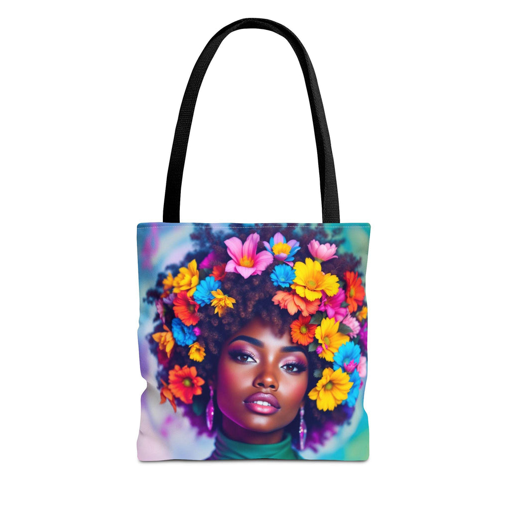 Floral Afro Woman Tote Bag: Reusable Polyester Shopping Bag