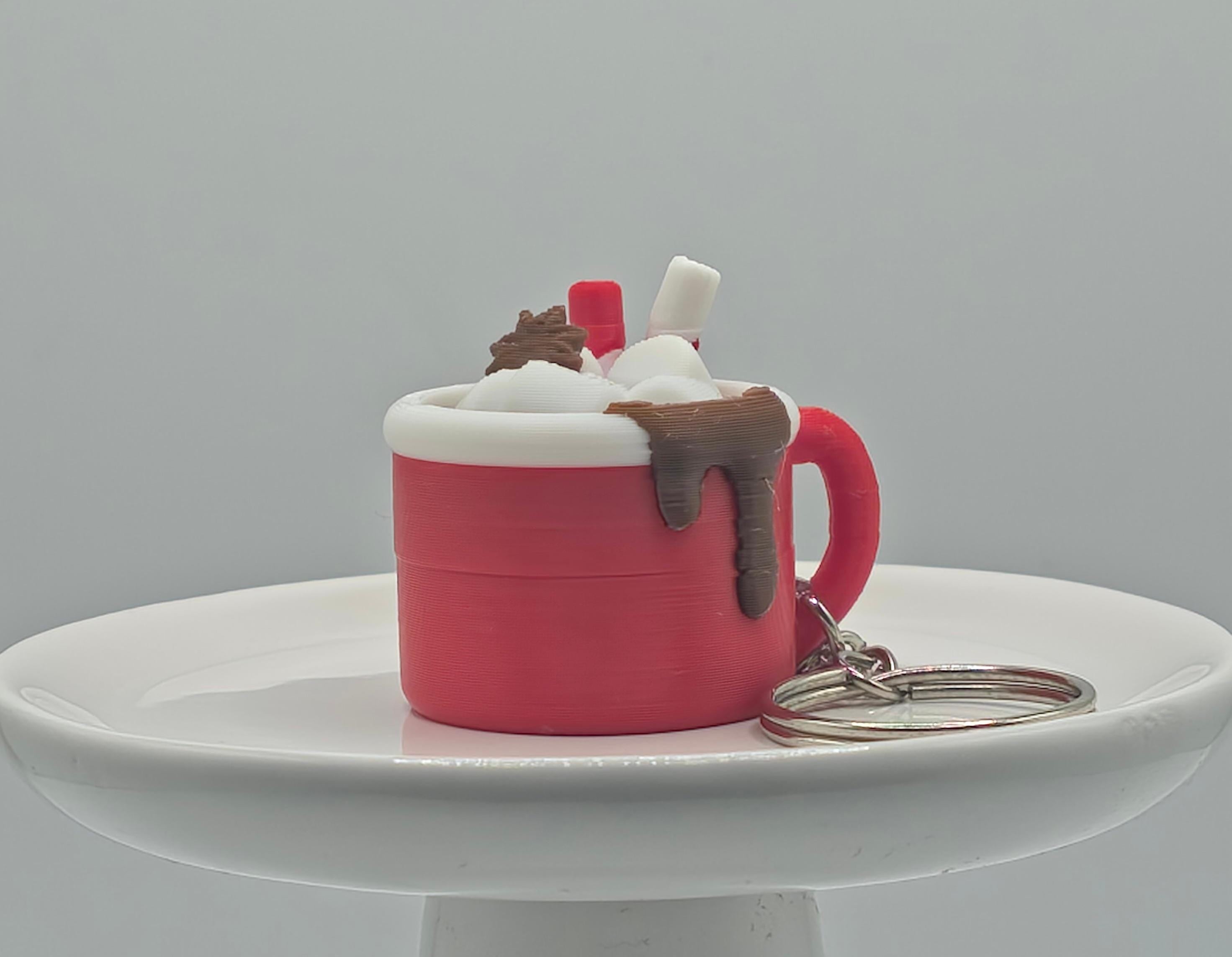 Hot Cocoa Fidget Clicker Keychain – Mini Peppermint Mug Charm, 3D Printed Christmas Keychain, Marshmallow Hot Chocolate Gift, ADHD, Stress