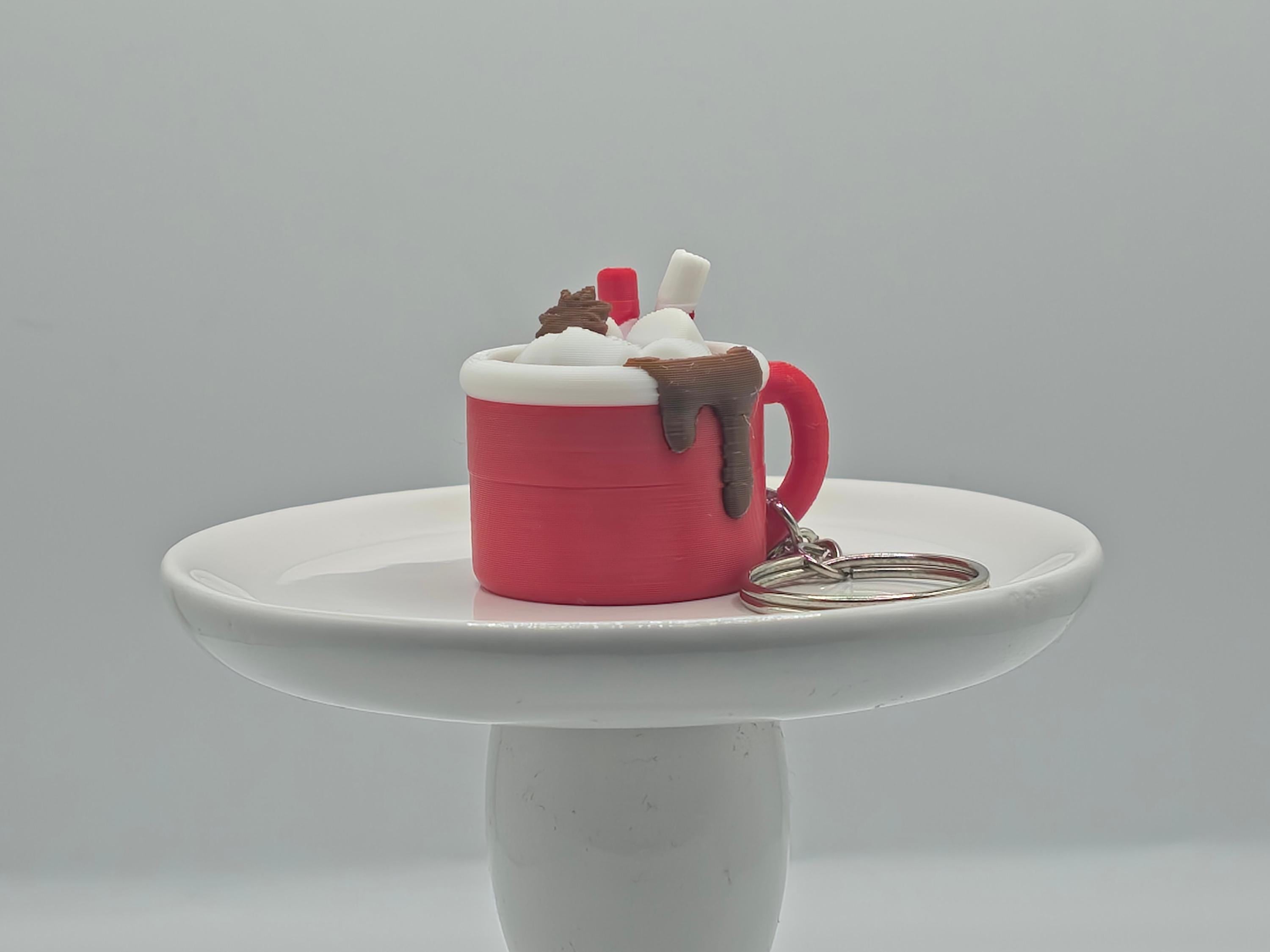 Hot Cocoa Fidget Clicker Keychain – Mini Peppermint Mug Charm, 3D Printed Christmas Keychain, Marshmallow Hot Chocolate Gift, ADHD, Stress