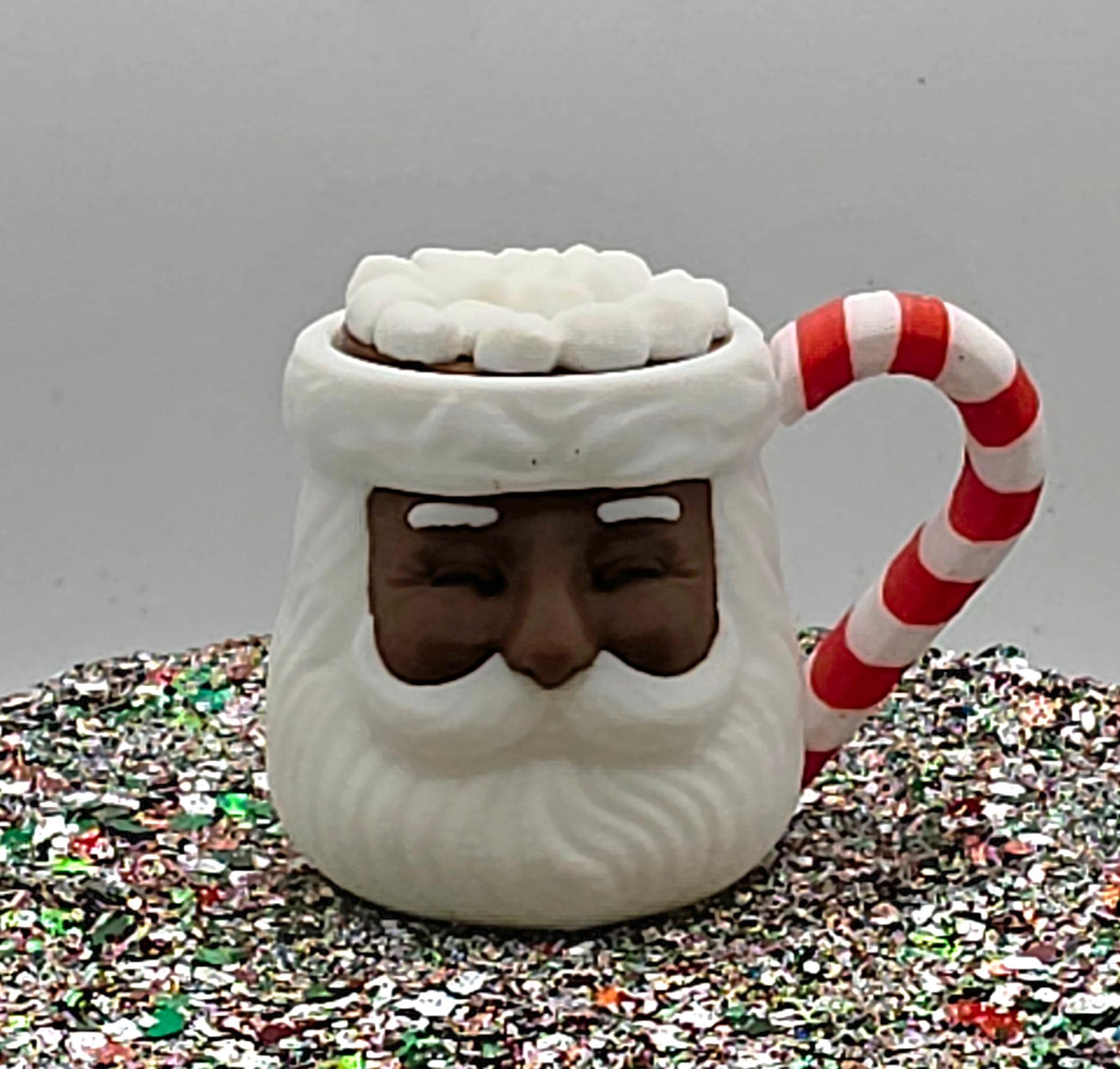 Black Santa Hot Chocolate Mug Fidget Clicker Keychain • Christmas Holiday Stress Relief