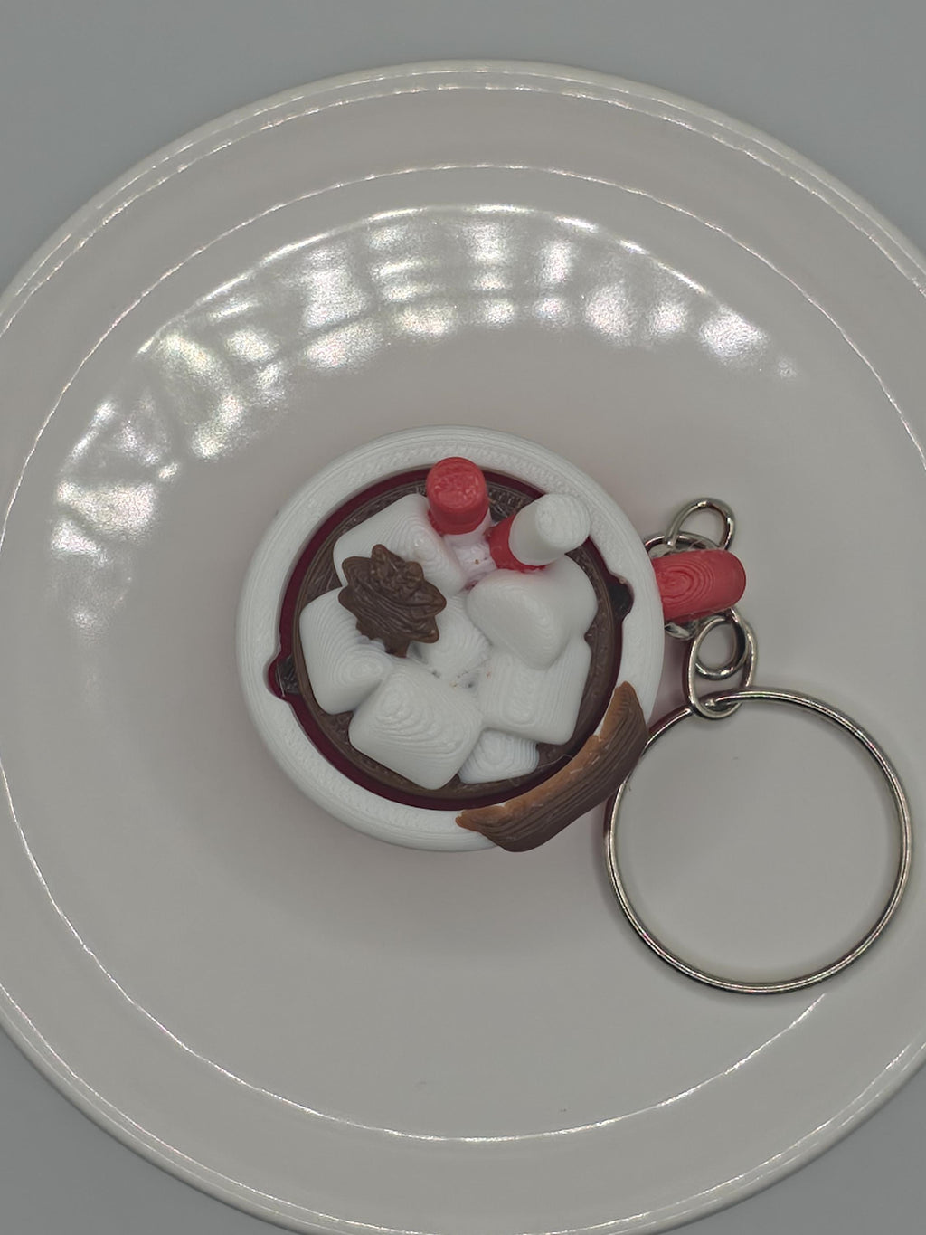 Hot Cocoa Fidget Clicker Keychain – Mini Peppermint Mug Charm, 3D Printed Christmas Keychain, Marshmallow Hot Chocolate Gift, ADHD, Stress