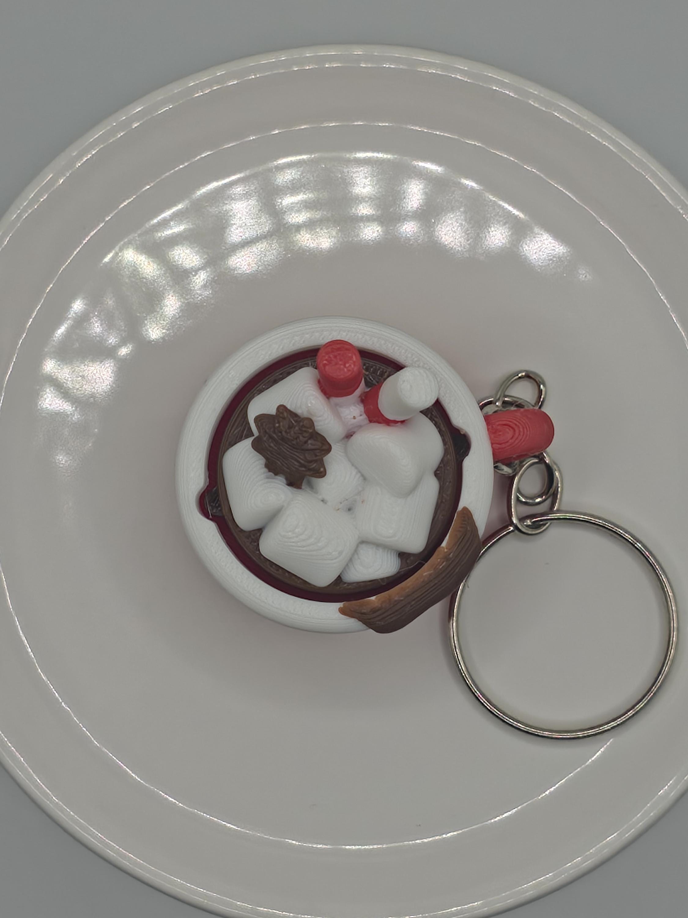 Hot Cocoa Fidget Clicker Keychain – Mini Peppermint Mug Charm, 3D Printed Christmas Keychain, Marshmallow Hot Chocolate Gift, ADHD, Stress