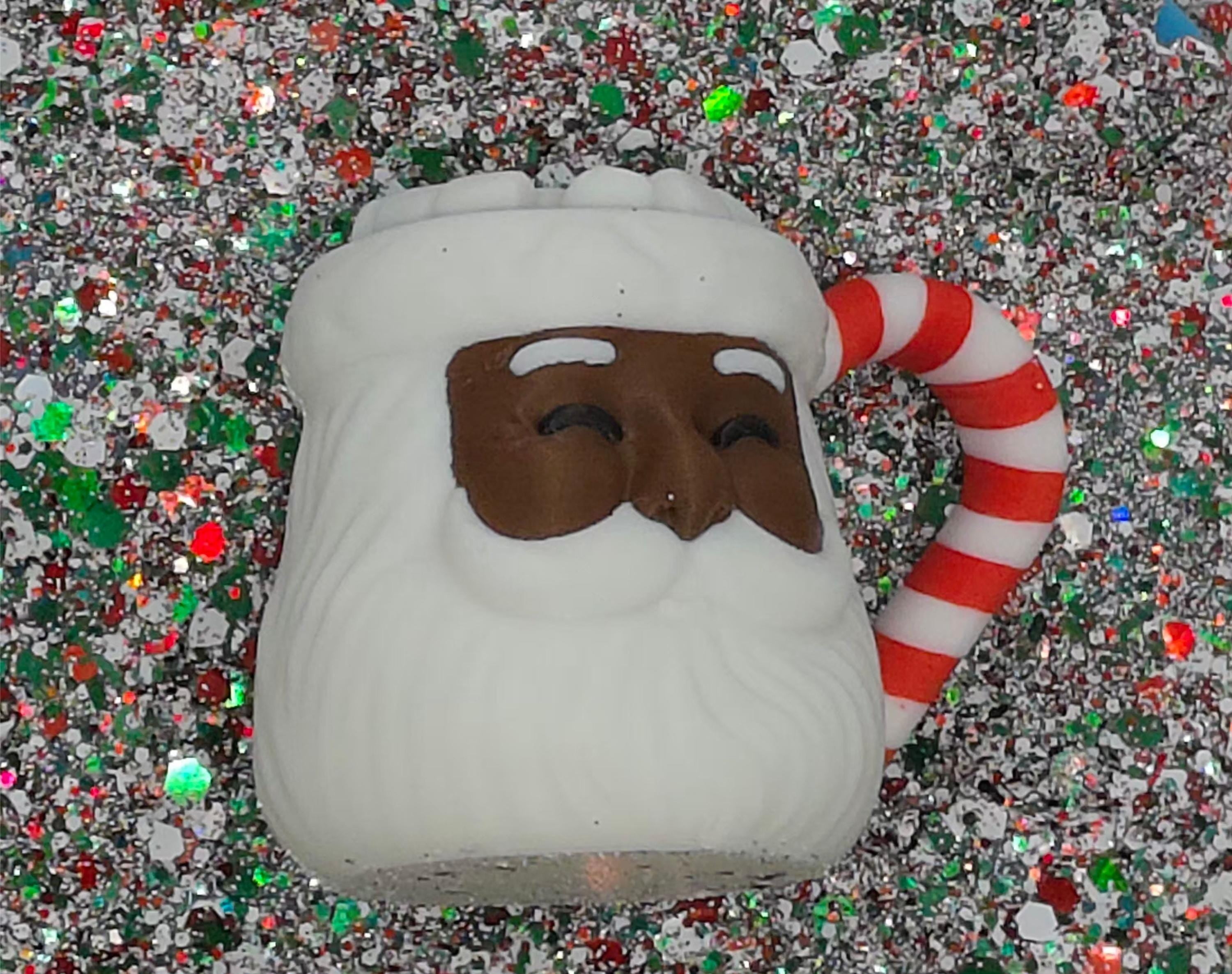 Black Santa Hot Chocolate Mug Fidget Clicker Keychain • Christmas Holiday Stress Relief