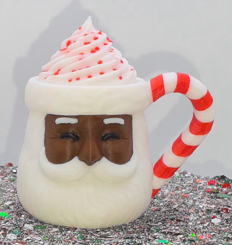 Black Santa Hot Chocolate Mug Fidget Clicker Keychain • Christmas Holiday Stress Relief