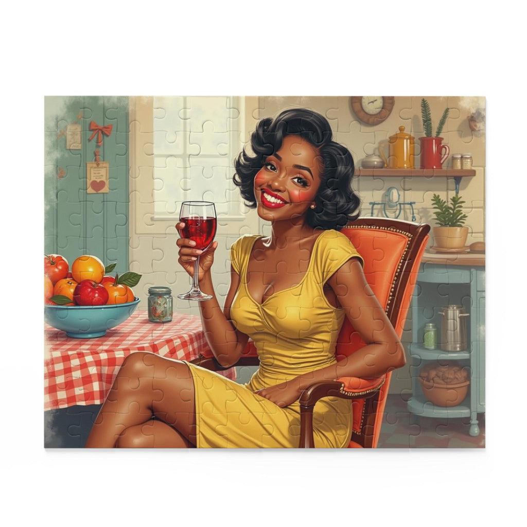 Retro Pinup Woman Holding Wine Puzzle