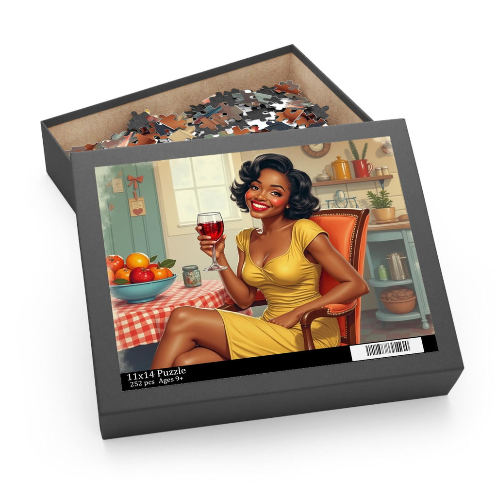 Retro Pinup Woman Holding Wine Puzzle