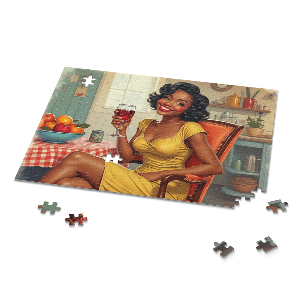 Retro Pinup Woman Holding Wine Puzzle
