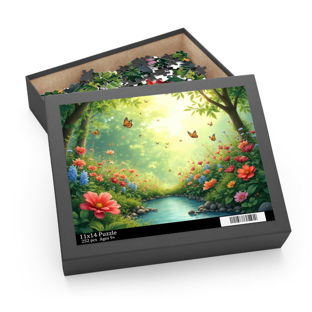 Enchanting Floral Forest Puzzle 500-Piece | River Scene with Butterflies