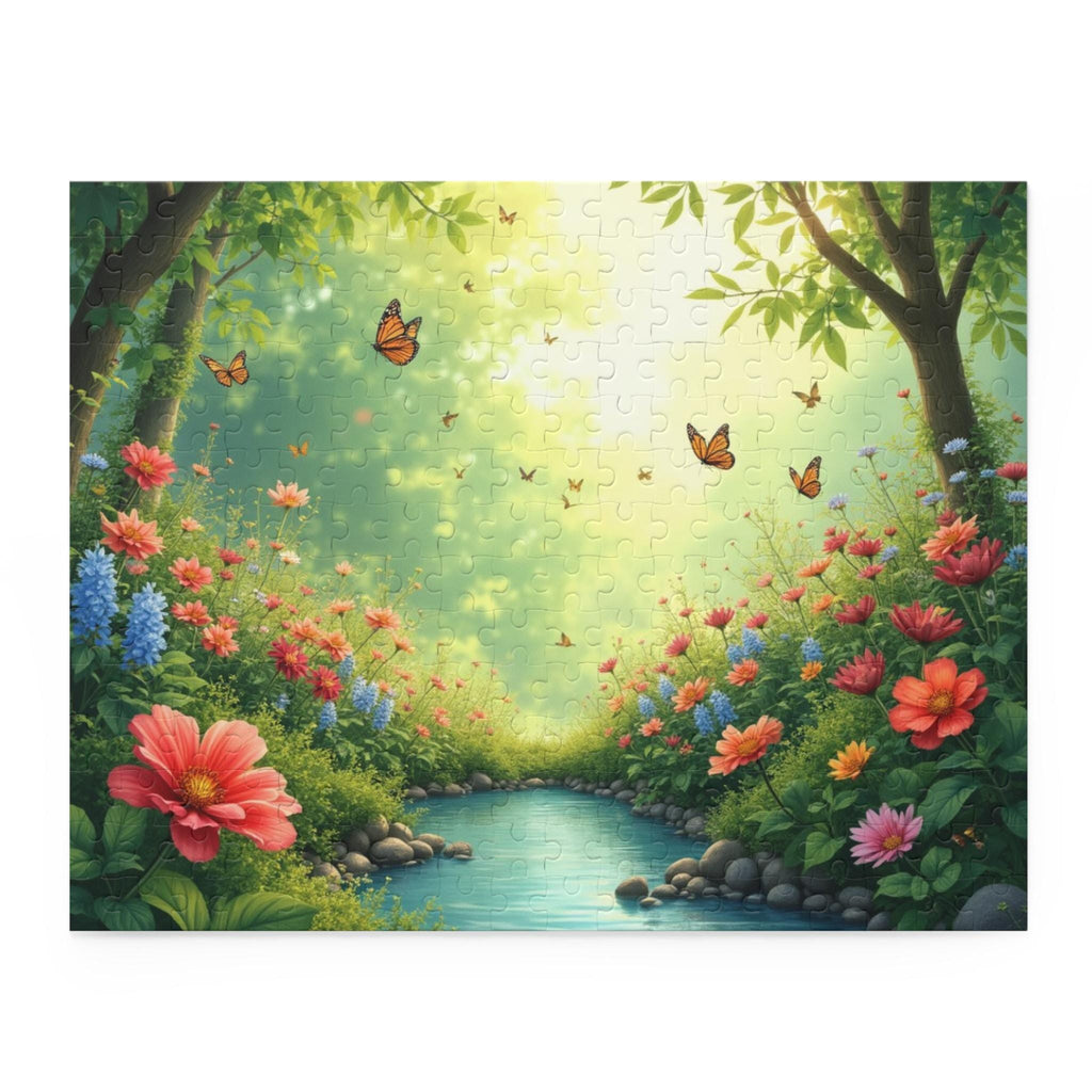Enchanting Floral Forest Puzzle 500-Piece | River Scene with Butterflies