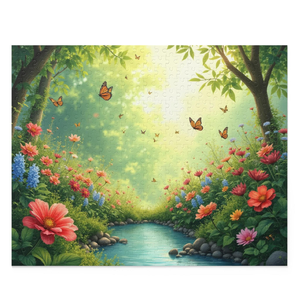 Enchanting Floral Forest Puzzle 500-Piece | River Scene with Butterflies