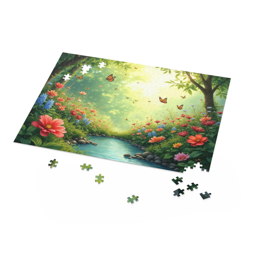 Enchanting Floral Forest Puzzle 500-Piece | River Scene with Butterflies