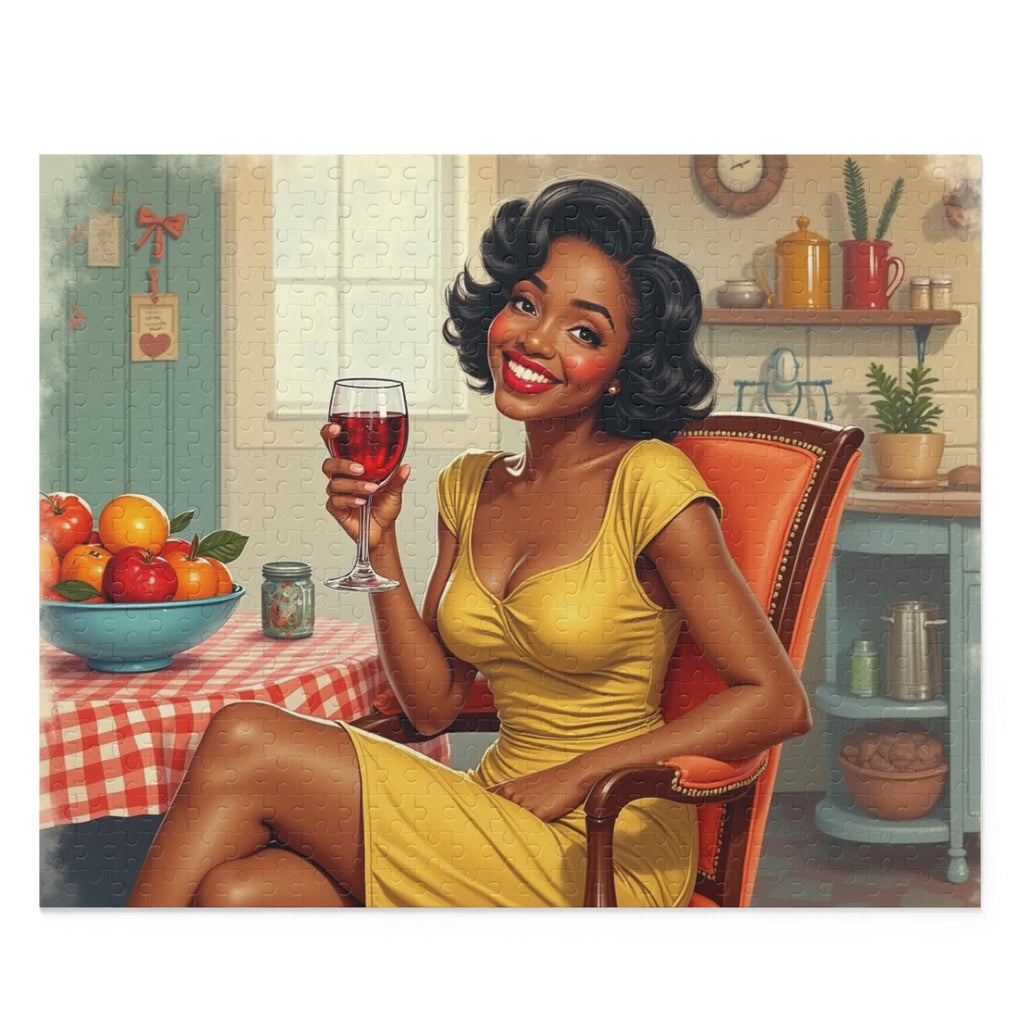Retro Pinup Woman Holding Wine Puzzle
