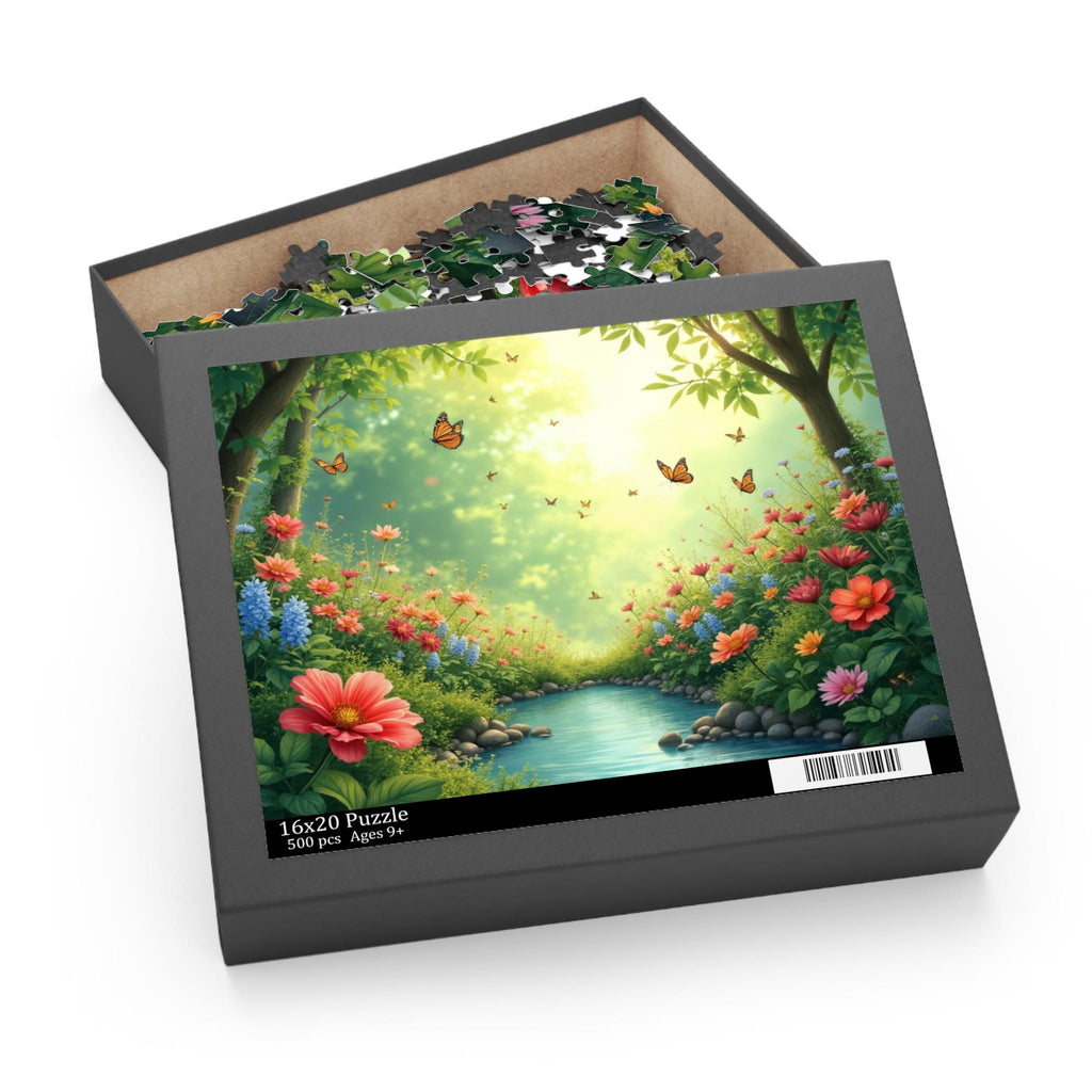 Enchanting Floral Forest Puzzle 500-Piece | River Scene with Butterflies