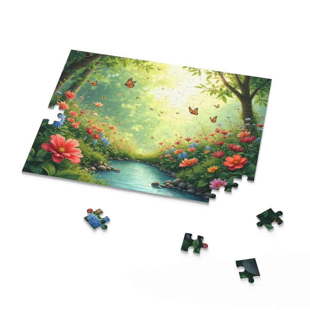 Enchanting Floral Forest Puzzle 500-Piece | River Scene with Butterflies
