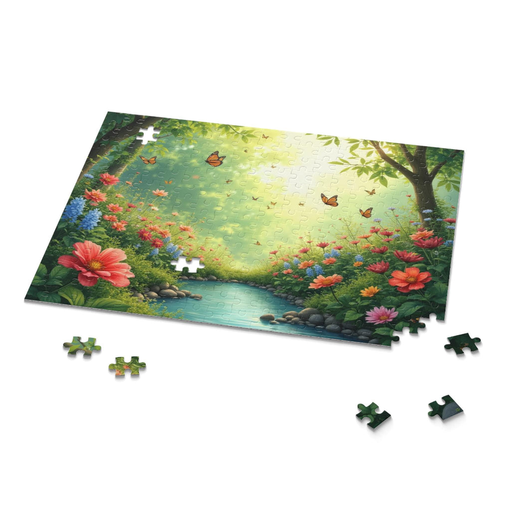 Enchanting Floral Forest Puzzle 500-Piece | River Scene with Butterflies
