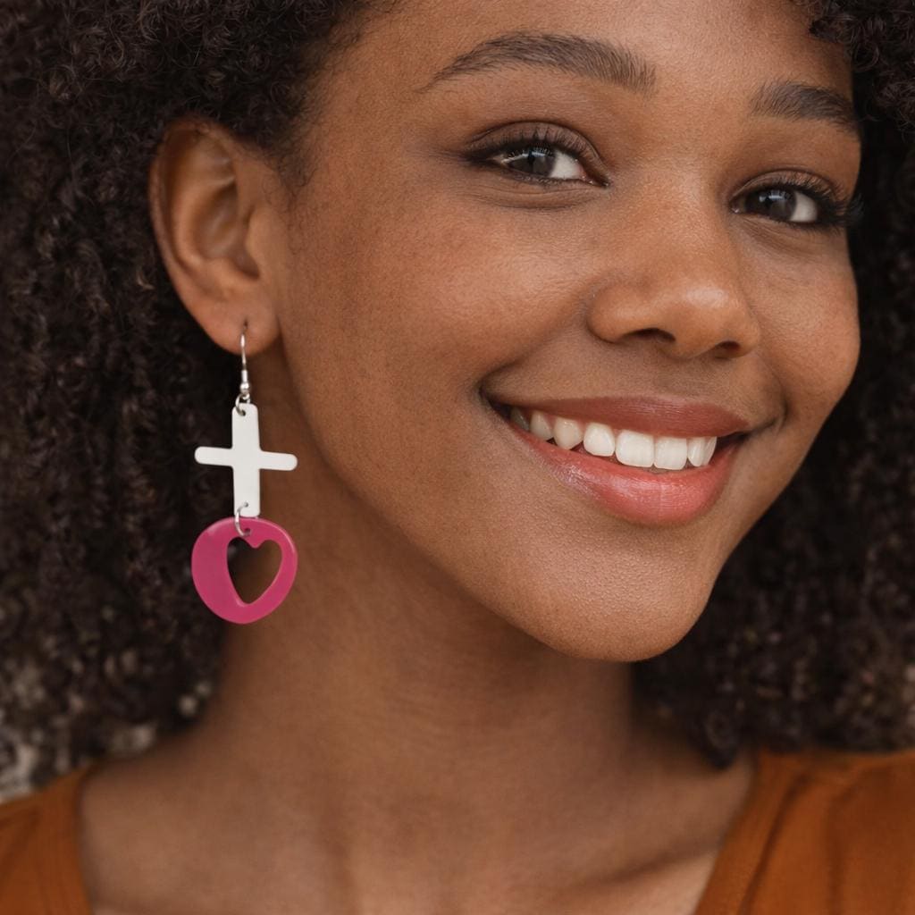 Pink XO Heart Dangle Earrings, Lightweight Romantic Jewelry, 3D Printed Statement Piece