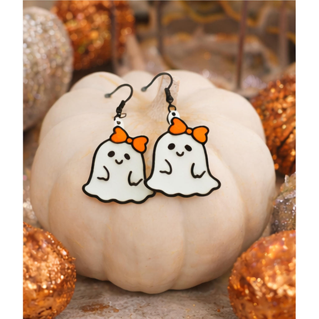 Ghost Bow Earrings Spooky Autumn Jewelry Kawaii Halloween Dangle Lightweight Handmade Accessory Gift
