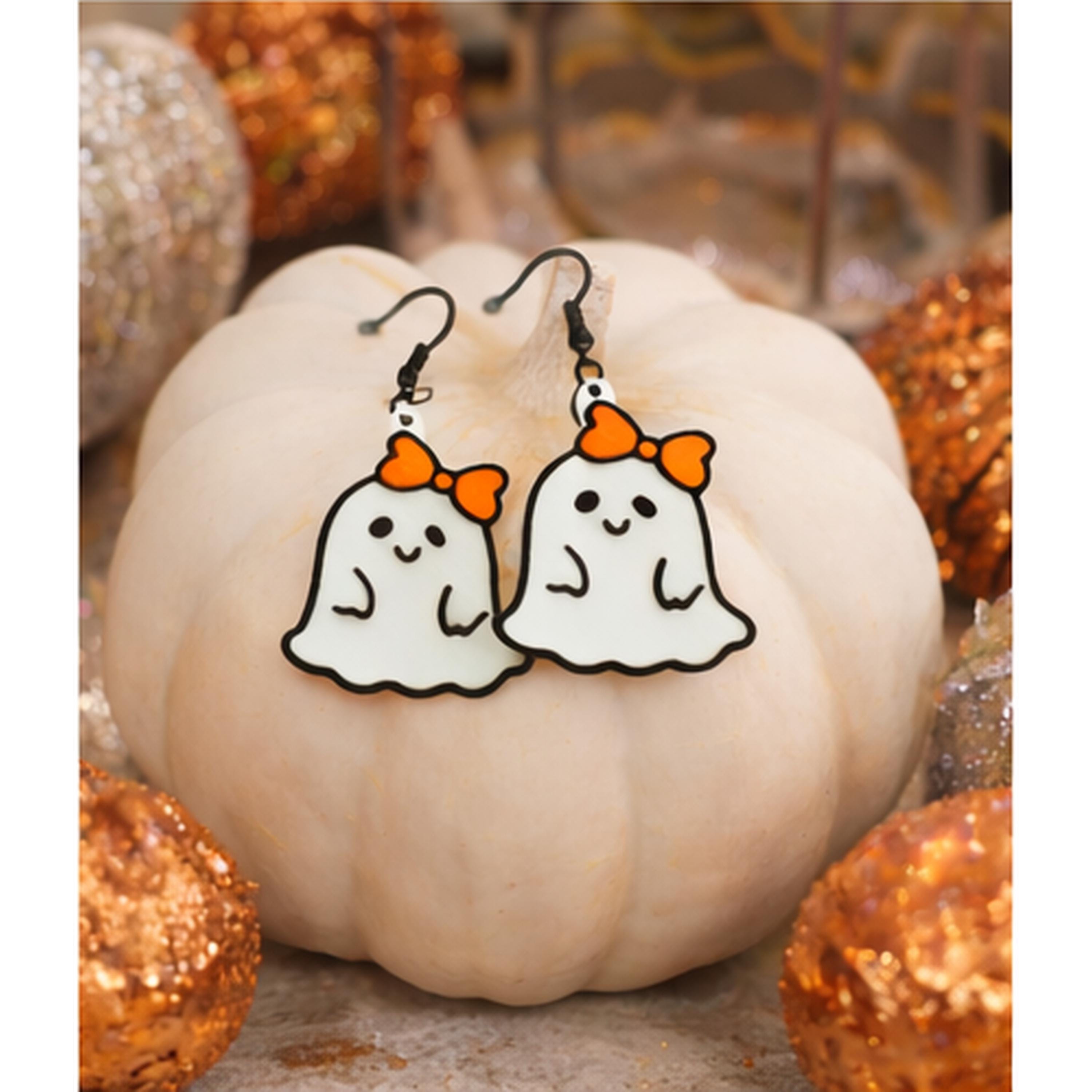 Ghost Bow Earrings Spooky Autumn Jewelry Kawaii Halloween Dangle Lightweight Handmade Accessory Gift