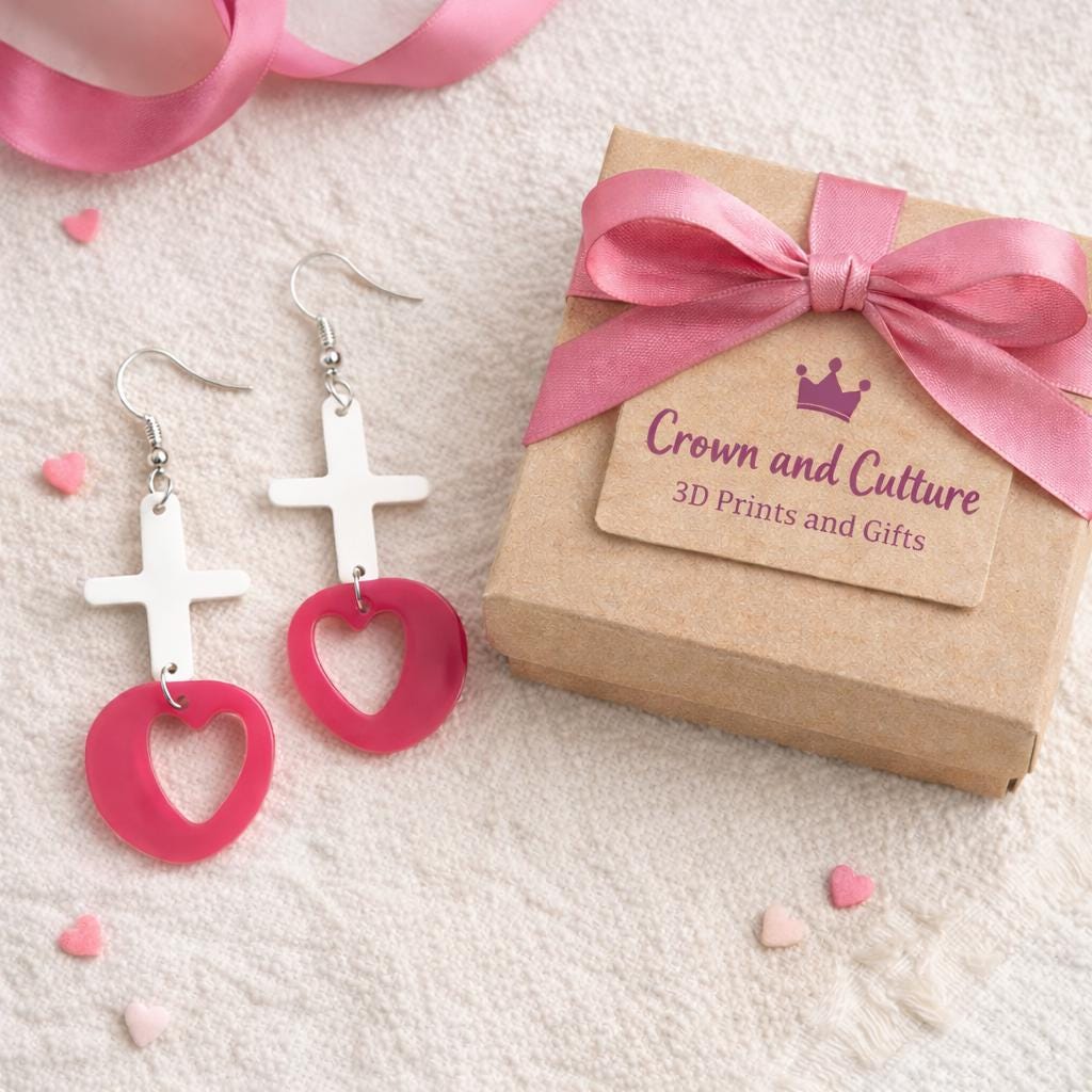 Pink XO Heart Dangle Earrings, Lightweight Romantic Jewelry, 3D Printed Statement Piece