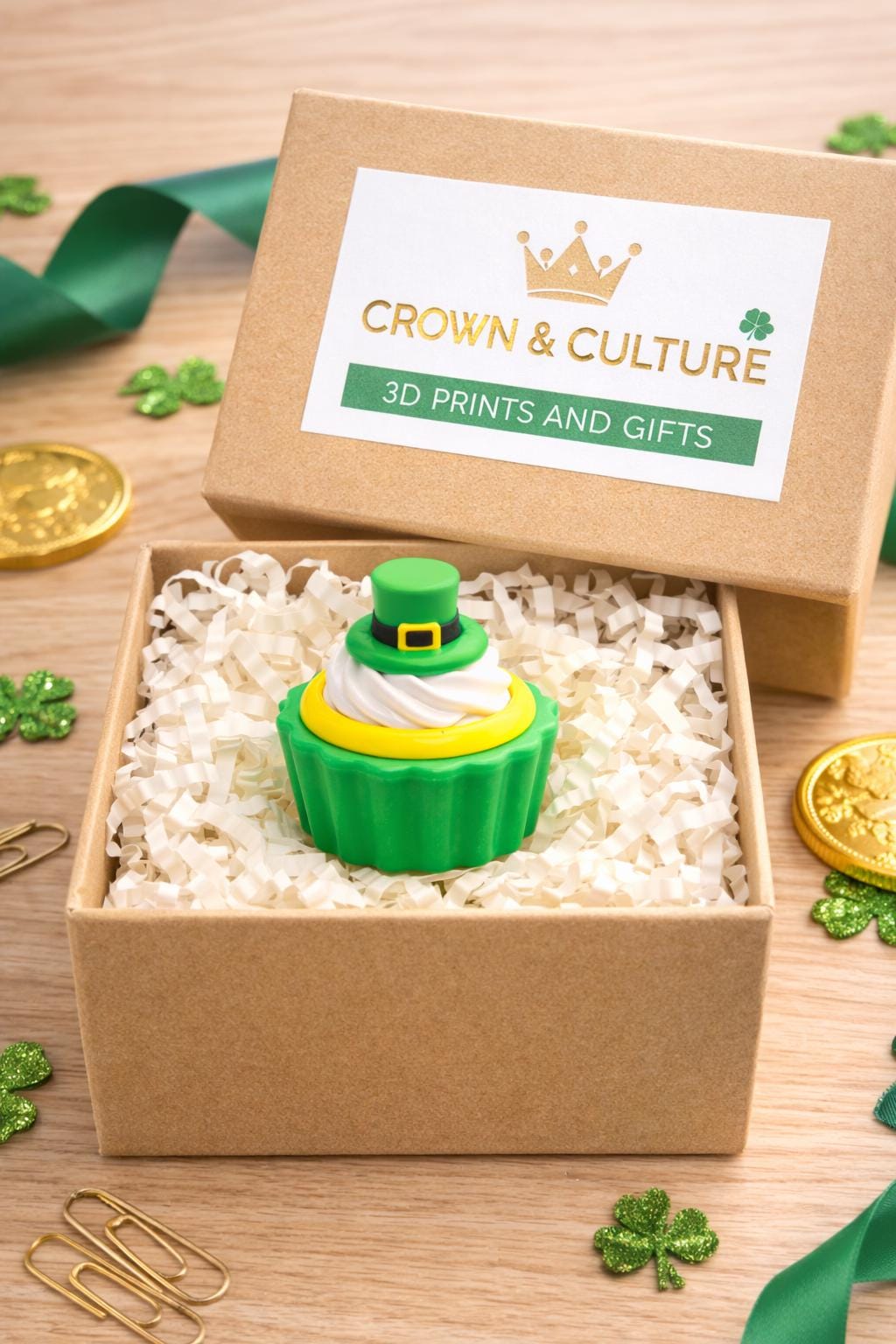 3D Printed St Patrick's Day Cupcake Fidget Toy: Sensory Stress Relief Desk Accessory
