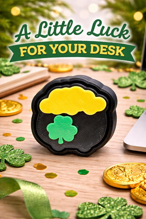 3D Printed Pot of Gold Fidget Clicker: Shamrock Desk Toy, St. Patrick's Stress Relief